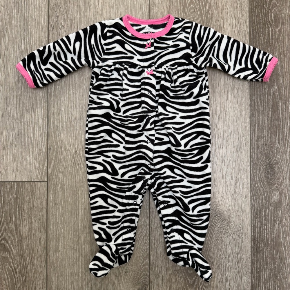CARTERS FLEECE SNAP UP FOOTED SLEEPER ZEBRA 6MO
